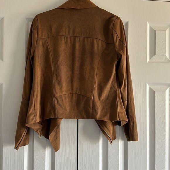Rebecca Elliot Women’s Faux Suede Cognac Drape Jacket Asymmetrical Zip Size M - Picture 6 of 7